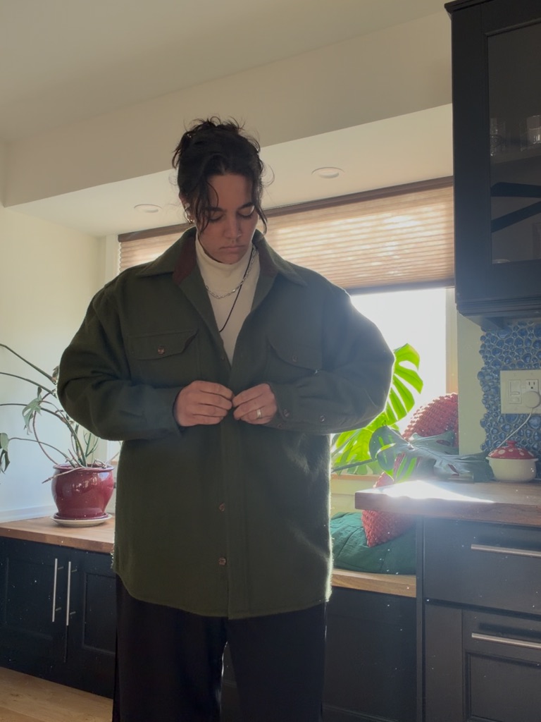 Men's Olive Green Button-Up Wool Shacket
